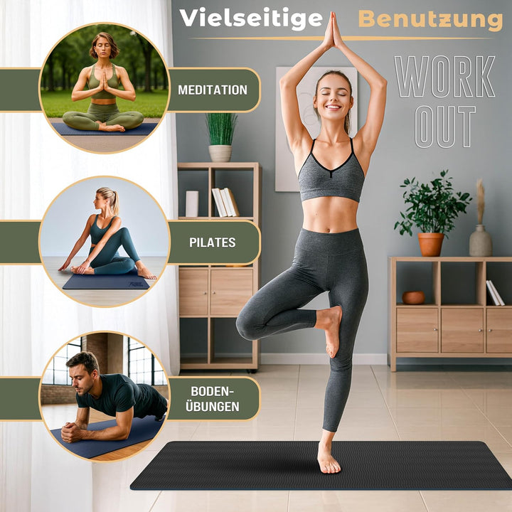 Yogamatte Phthalatfrei | Gymnastikmatte rutschfest | Fitnessmatte schadstofffrei | Trainingsmatte mi