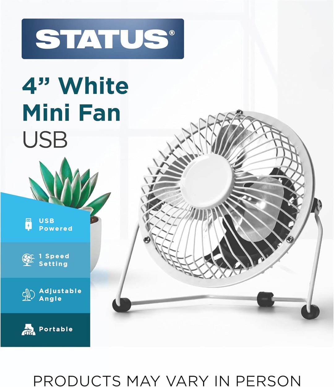 Status SUSBWHWFAN1PKB4 Mini-Schreibtischventilator, Metall, Weiss A Weiss A 10,2 cm, Weiß A 10,