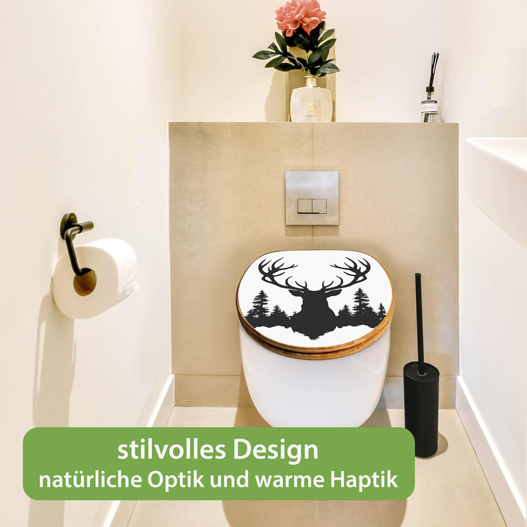 banjado Design WC Sitz Bambus Absenkautomatik 45,8x37,5cm - Toilettendeckel mit Absenkautomatik Holz