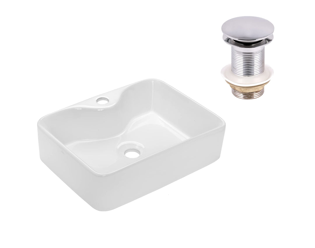 VBChome Waschbecken 48 x 37 cm Keramik Weiss Oval Pop-up ventil Click-Clack Waschtisch Handwaschbeck