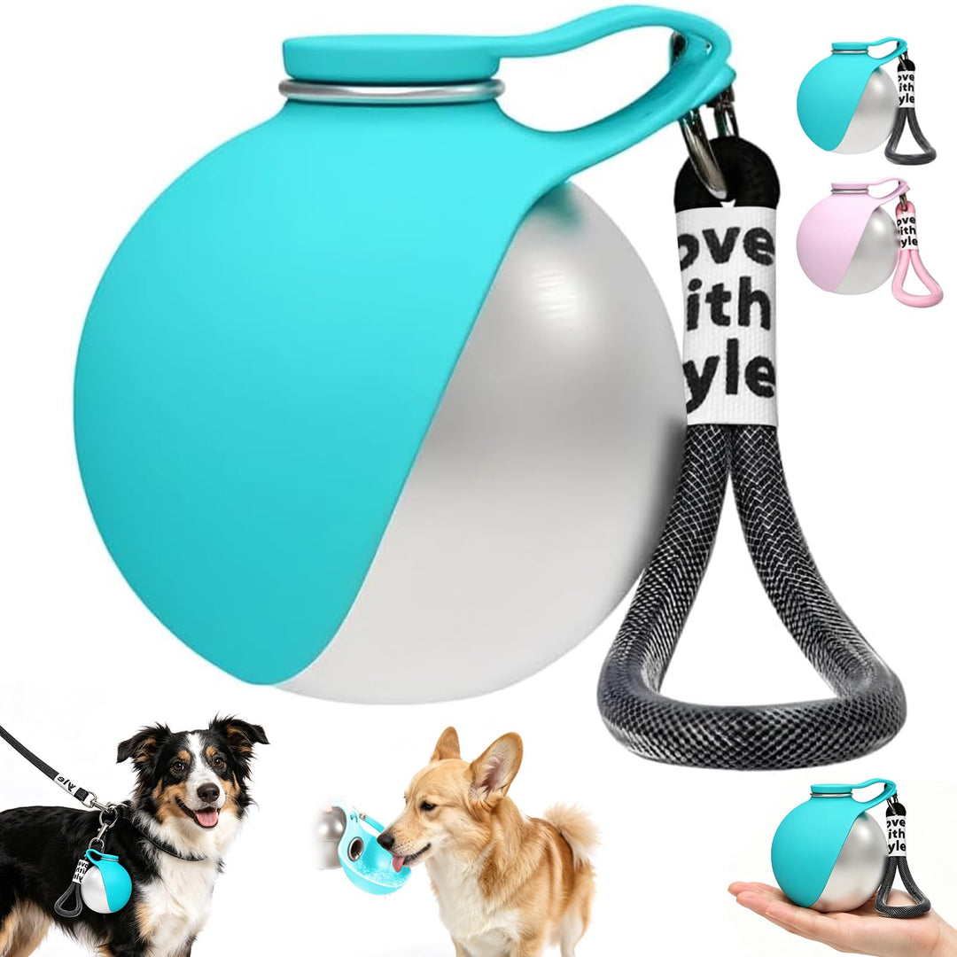 Trinkflasche Hunde für Unterwegs, 285ml Tragbare Edelstahl Hundetrinkflasche mit Faltbarem Silikonna