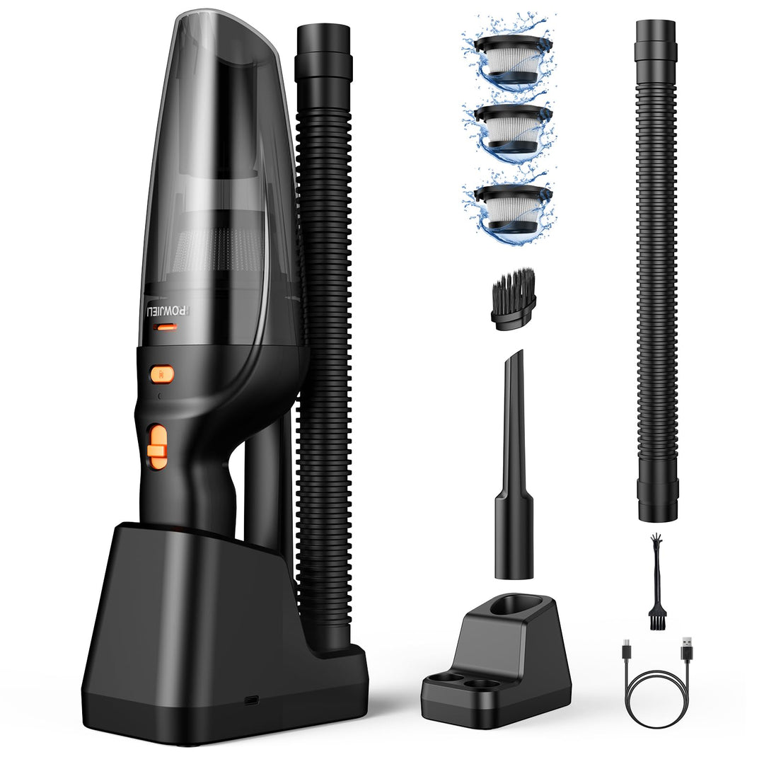 Handstaubsauger,12000Pa Handstaubsauger Akku mit Ladestation,Auto Staubsauger Kabellos mit 3 Waschba