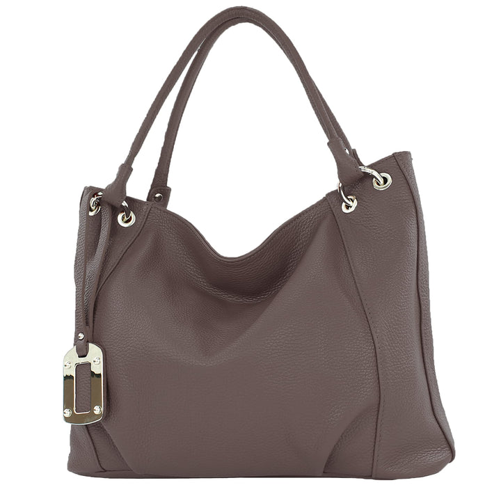 modamoda de - T339 - ital. Schultertasche Shopper aus Leder Dark Chocolate, Dark Chocolate