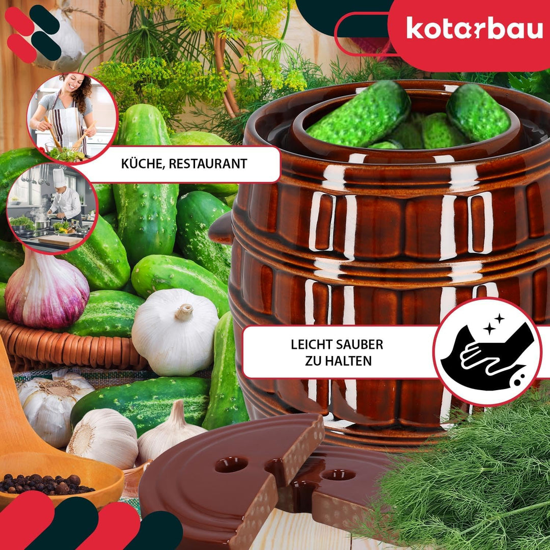 KOTARBAU® Gärtopf 12 L Steinguttopf mit Deckel und Beschwerungsstein Hermetisch Sauerkrauttopf Gurke