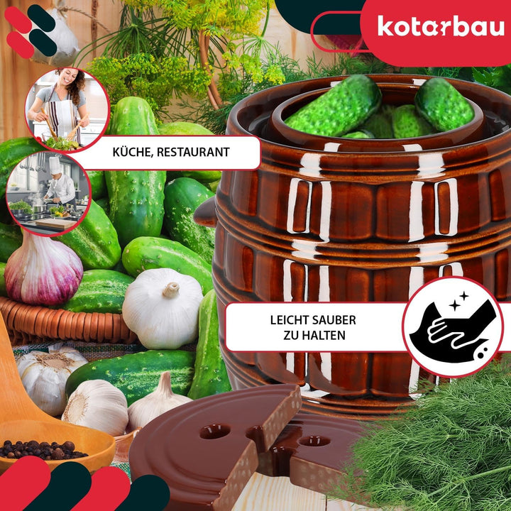 KOTARBAU® Gärtopf 12 L Steinguttopf mit Deckel und Beschwerungsstein Hermetisch Sauerkrauttopf Gurke