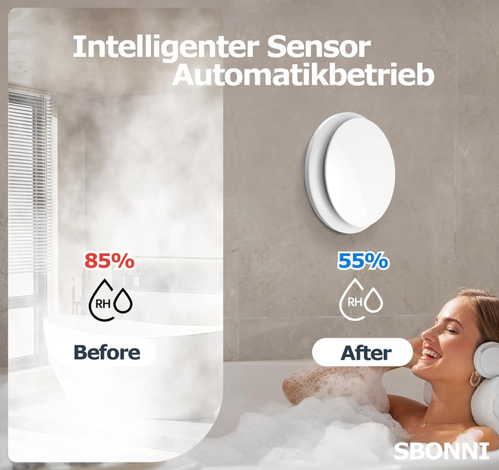 3 Stufen Bad Lüfter mit Feuchtigkeitssensor Temperatursensor Timer, Badlüfter 100mm mit Fernbedienun