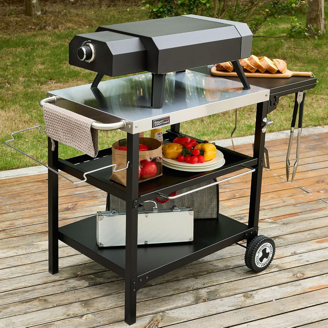 Royal Gourmet Outdoor Grilltisch, 3-Etagen Servierwagen mit 70 x 50 cm Edelstahl Tischplatte und 30