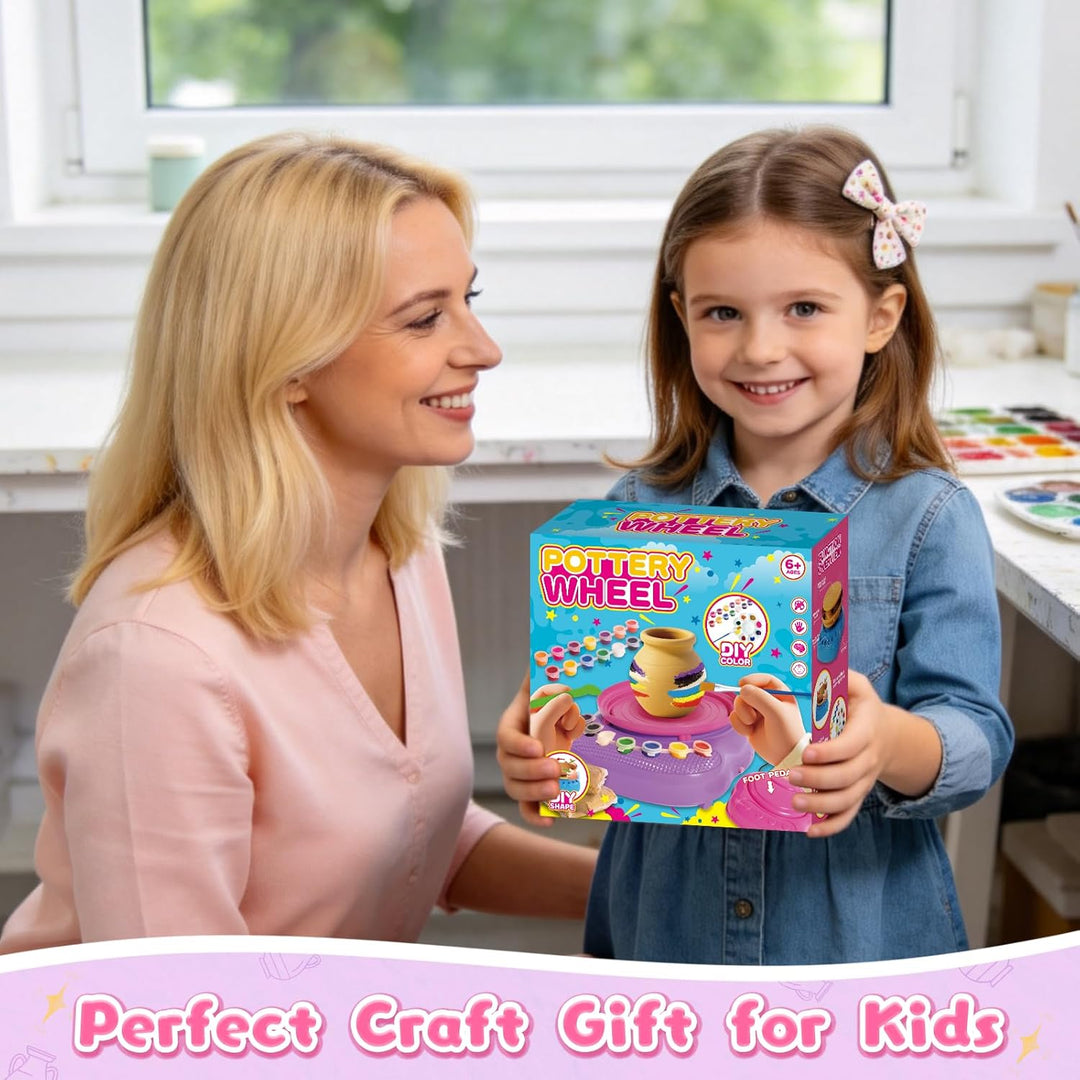 Bastelset Mädchen Jungen 6 7 8 9 10 11 12 Jahre - Töpferscheibe Kinder mit Ton &amp; Farben, Kreativ Set