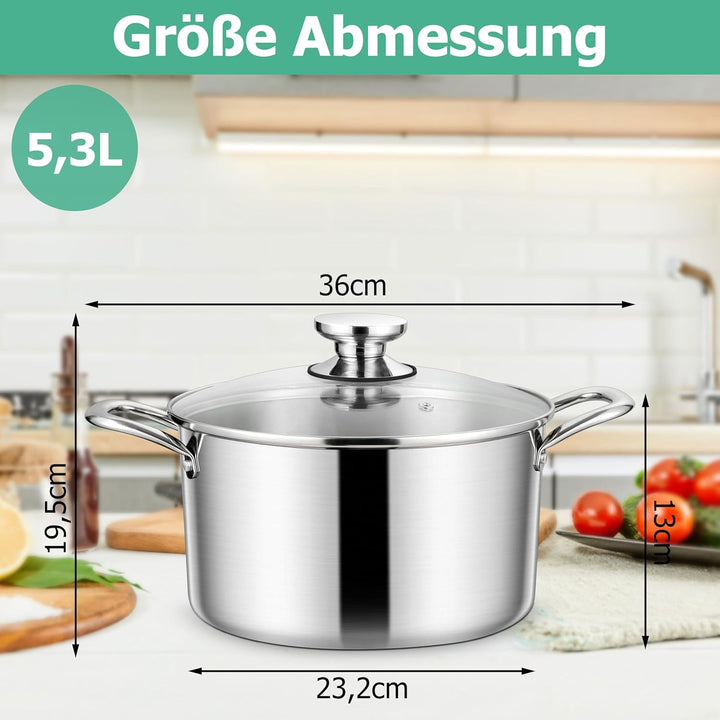 Homikit Kochtopf 24cm, 5,3L Gross Suppentopf Induktion aus 3-Lagen Edelstahl für alle Herdearten, Ed