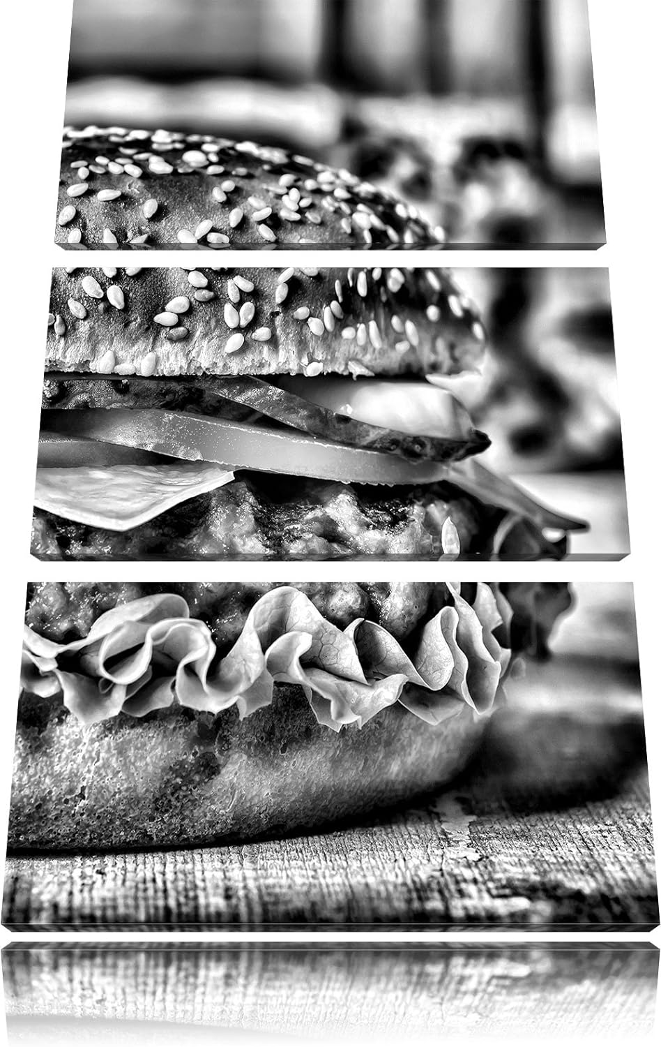 Pixxprint Burger Hamburger Fast als Leinwandbild/Grösse: 3 Teilig (120x80) cm/Wandbild/Kunstdruck/fe