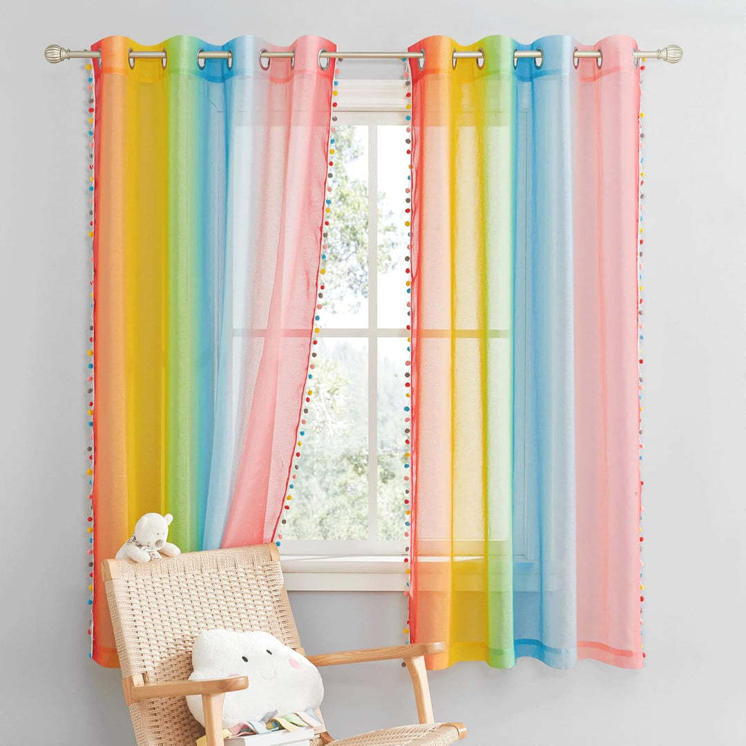 NICETOWN Farbverlauf Gardinen Kinderzimmer Ösenvorhang 2er Set H 160 x B 132 cm Regenbogen Vorhang m