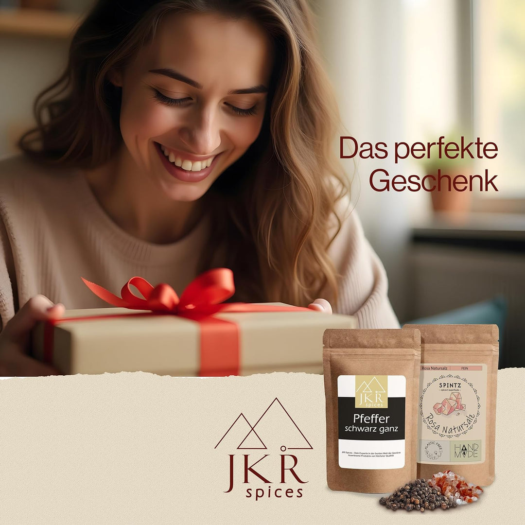 JKR Spices® 250g Schwarzer Pfeffer ganz + SPINTZ 500g Rosa Natursalz grob - Kombi Angebot | ganze Pf