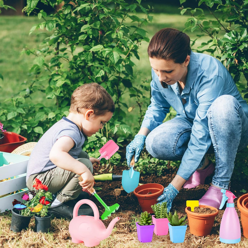 deAO Gartengeräte für Kinder Inkl. Mini-Pflanzwerkzeuge-Tasche, Giesskanne, , Gartenschaufel, Sprühf