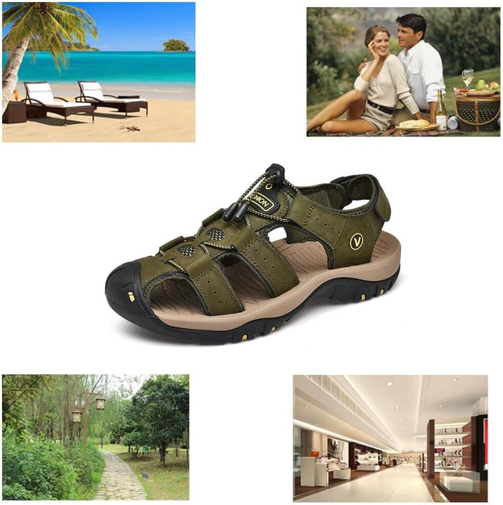 Sandalen Herren Leder Strand Wandersandale Trekkingsandalen Outdoorschuhe Sommer Freizeitschuhe Wand