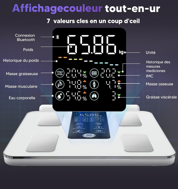GE Körperfettwaage Smart Waage Personen: Digitale Waage mit Körperfett und Muskelmasse 8-Elektroden