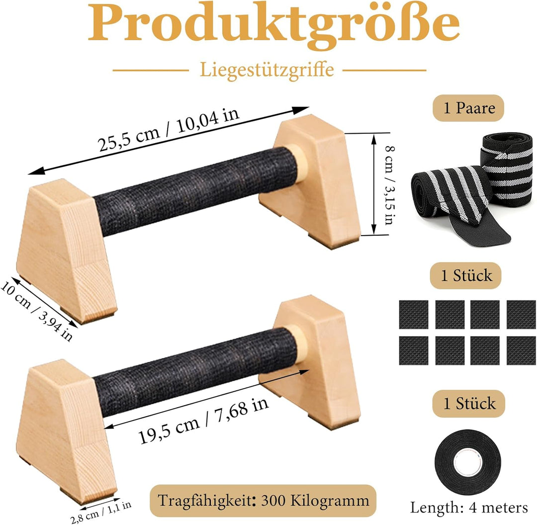 Liegestützgriffe, 2 Stück Liegestützgriffe aus Holz, Push Up Bars, Holz Parallettes, Calisthenics Eq
