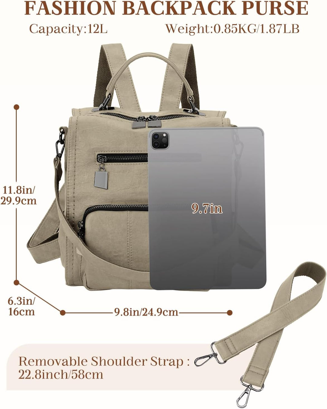 RAVUO Rucksack Damen Klein, PU Leder Kleiner Damen-Rucksackhandtaschen Mini Cityrucksack Wasserdicht