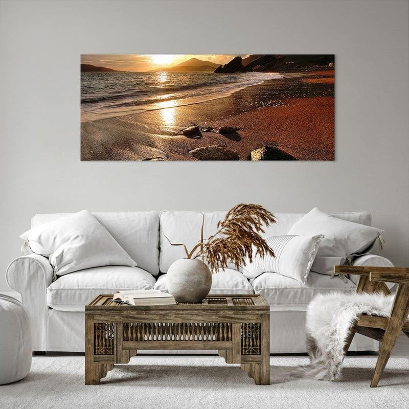 Wandbilder Dekoration Wohnzimmer Strand Wolken Abend Küste Panorama Bilder auf Leinwand 120x50cm Lei