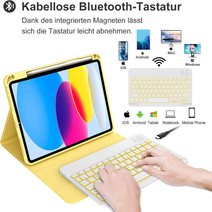 IVEOPPE Hülle mit Tastatur für iPad A16 11 Generation 2025/10 Generation 2022, Bluetooth Magnetische
