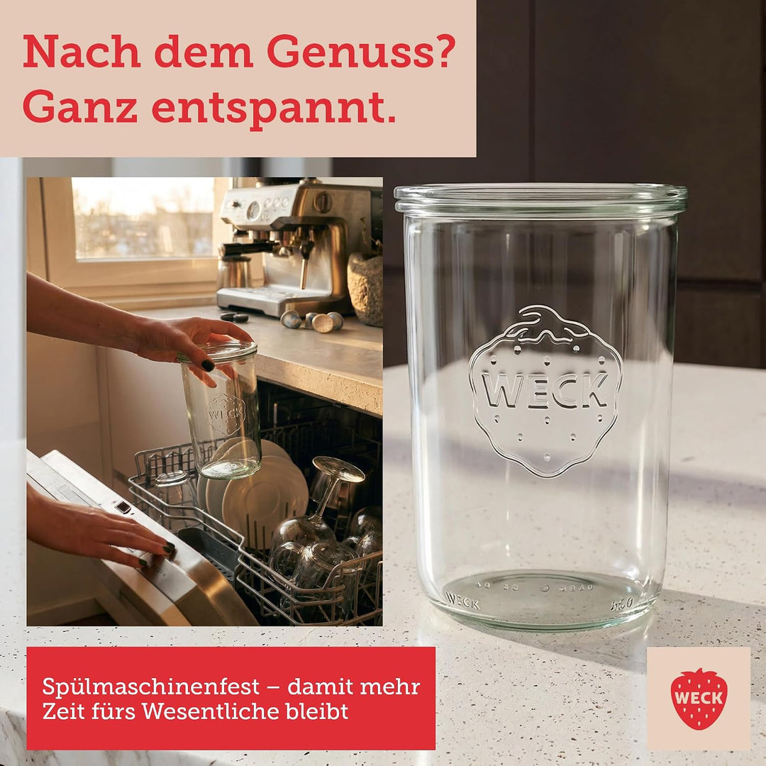 Weck Gläser 900ml – 6er Set mit Deckeln – Sturzform – robuste, stapelbare Vorratsgläser- &amp; Einweckgl