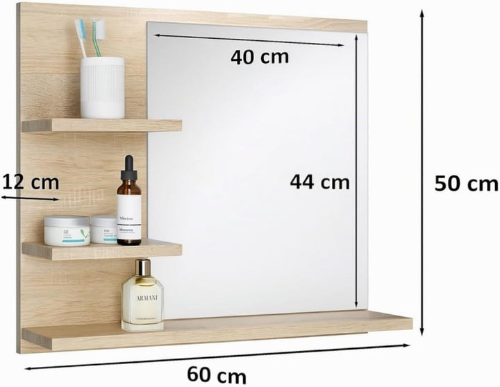 Badspiegel mit 3 Ablagen Badezimmerspiegel Spiegel Regal Wandspiegel Hängespiegel Badmöbel Spiegel F