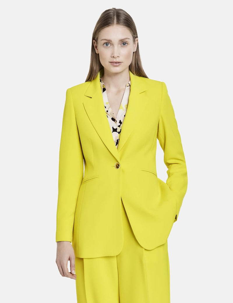 Taifun Damen Eleganter Blazer Langarm, geknöpfte Armschlitze unifarben 34 Vibrant Lime, 34 Vibrant L