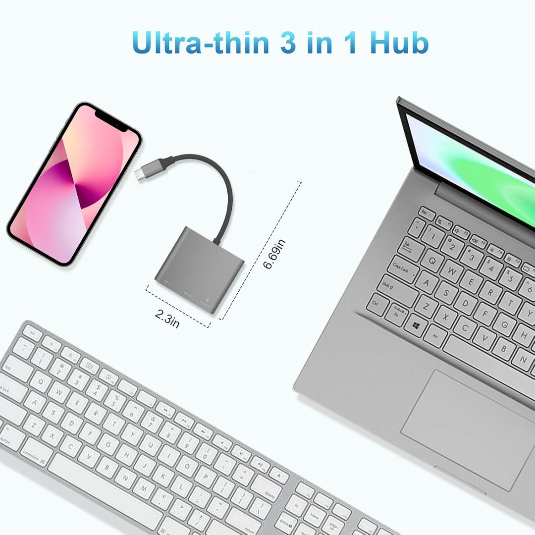VVG USB C to 4K HD.MI Adapter für MacBook Pro/Air, 3 in 1 USB-C Digital AV Multiport Adapt mit 4K 30