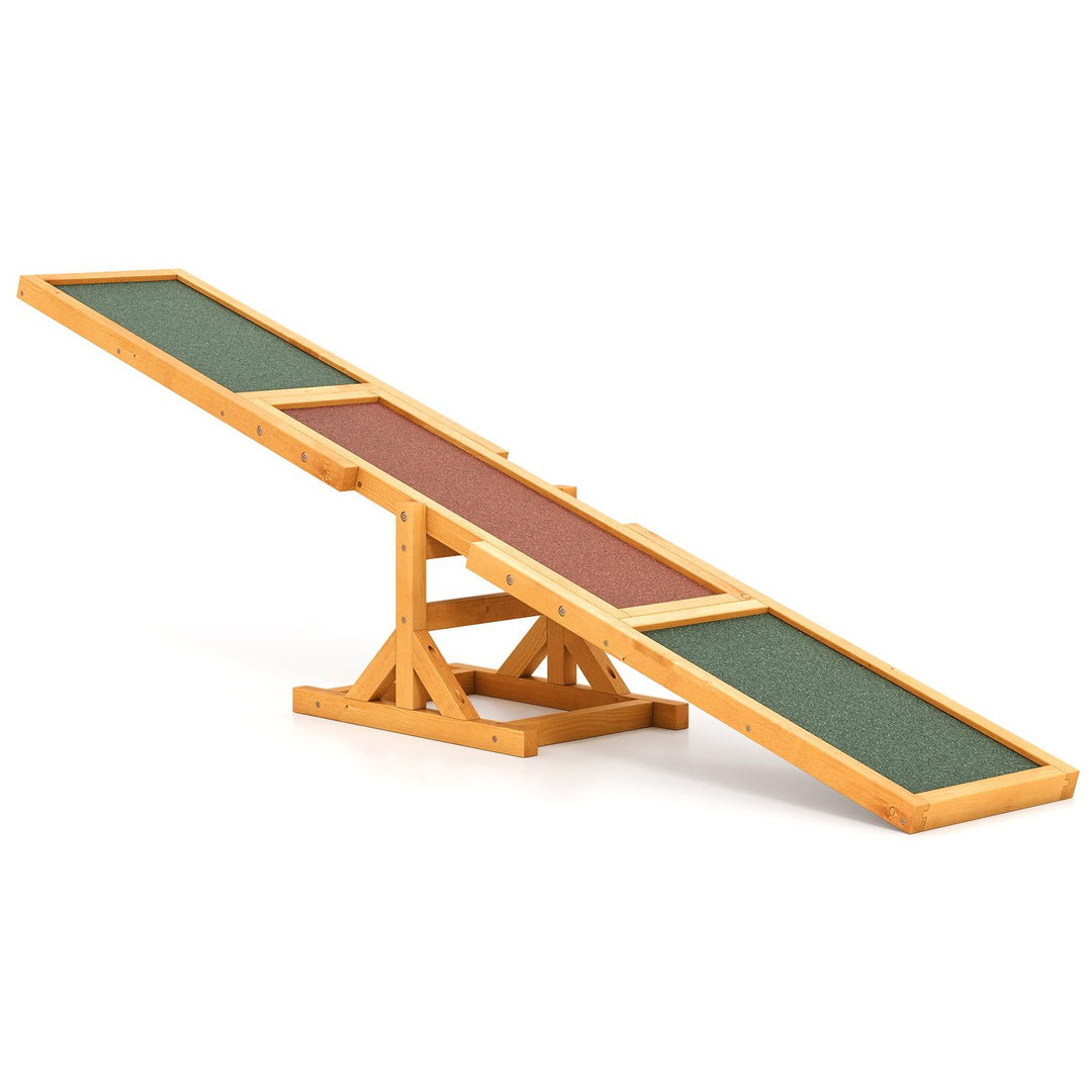 GOPLUS Hundewippe Holz, Hunde Agility Wippe mit rutschfesten Asphaltfilzplatten, Trainingsgerät zur