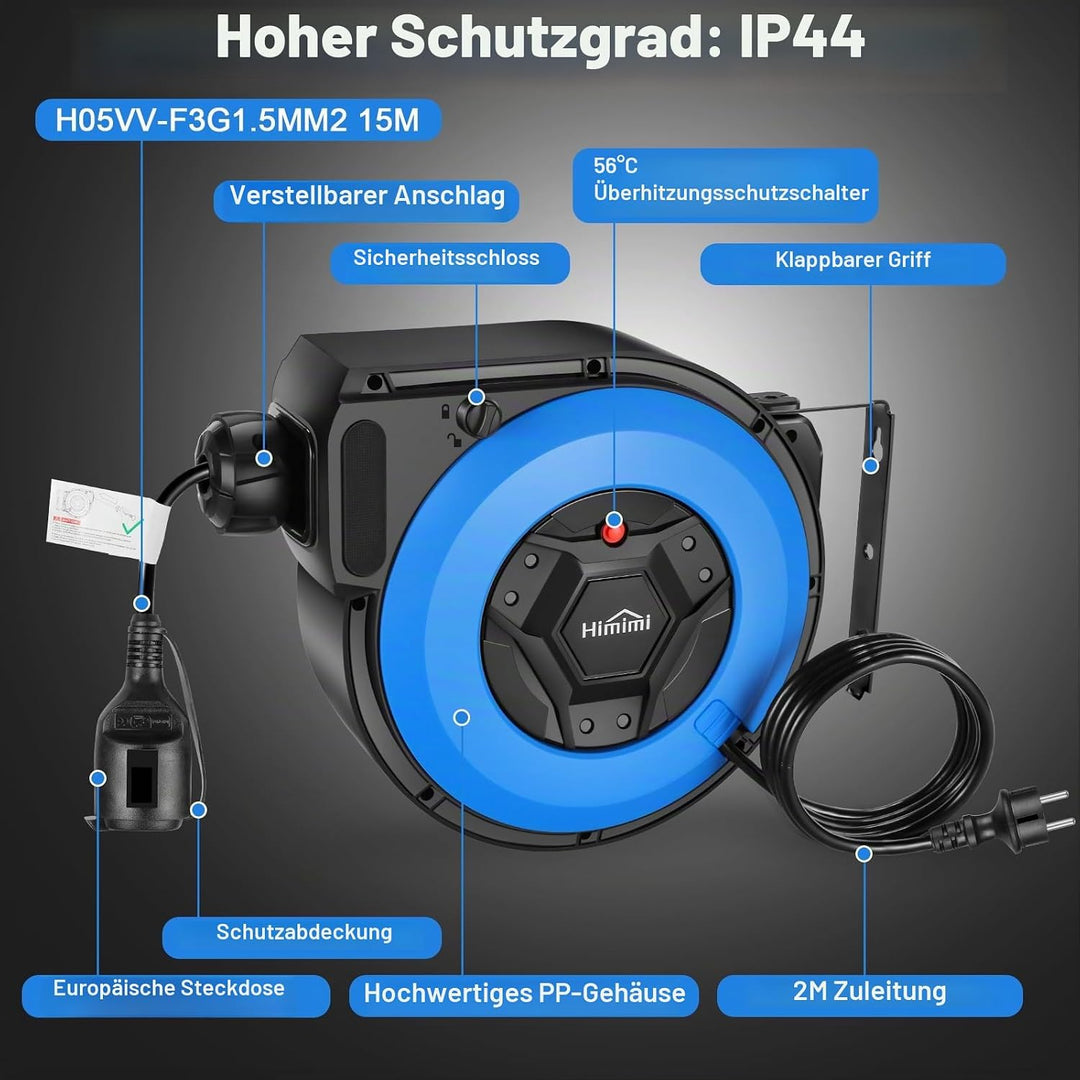 Himimi Automatik Kabeltrommel | 180° Wand Und Decke Montierte Einziehbare Stromtrommel | Geeignet fü