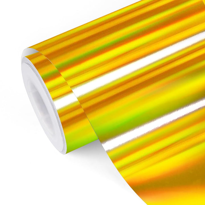TECKWRAP Glänzendes Regenbogen-Vinyl, holografisch, goldfarben, verchromt, 0,3 m x 1,5 m, Goldfarben