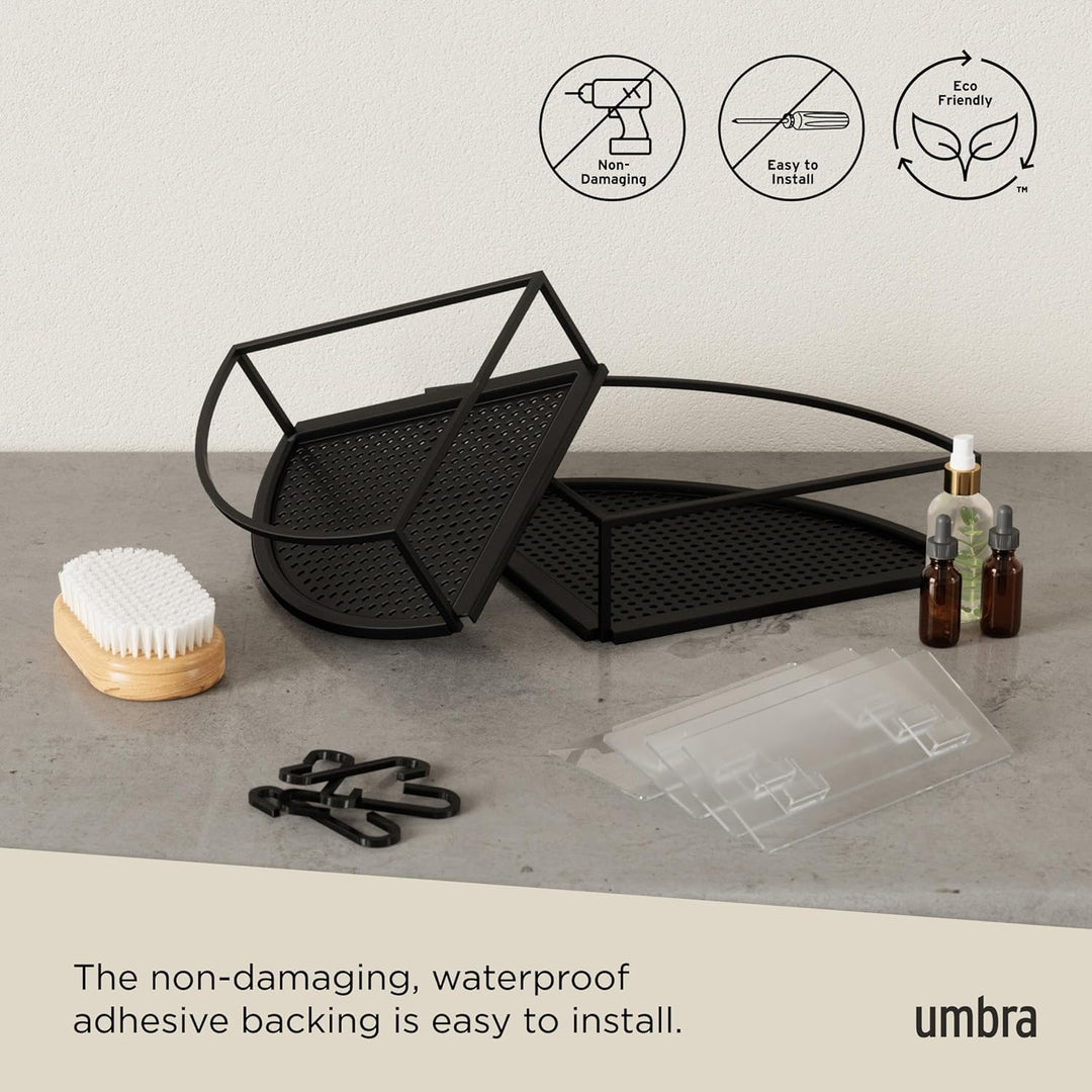 Umbra Cubiko Eckregale, Duschablage ohne Bohren mit Haken, Schwarz, 2er-Set Schwarz Eckregal, Schwar