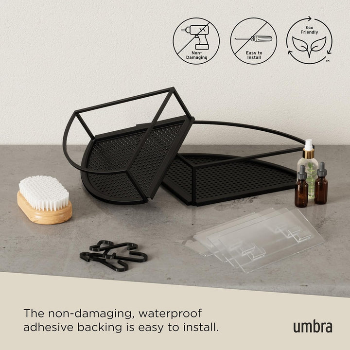 Umbra Cubiko Eckregale, Duschablage ohne Bohren mit Haken, Schwarz, 2er-Set Schwarz Eckregal, Schwar