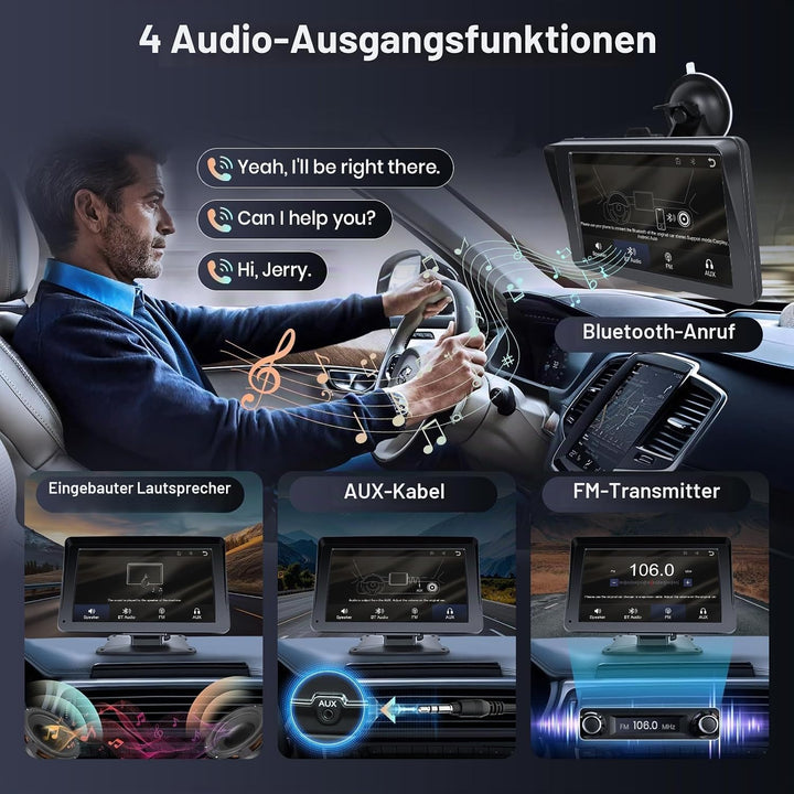 Carplay Bildschirm für Auto, 7 Zoll IPS Touchscreen Auto Display mit Wireless Carplay Android Auto,