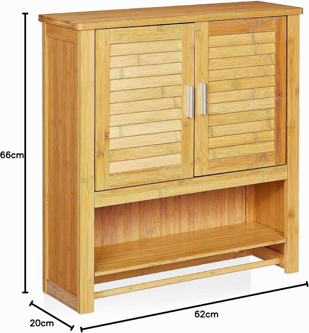 Relaxdays Hängeschrank LAMELL Bambus, mit Handtuchhalter, 3 Ablagen, 2 Türen, Badschrank, HBT: 66 x