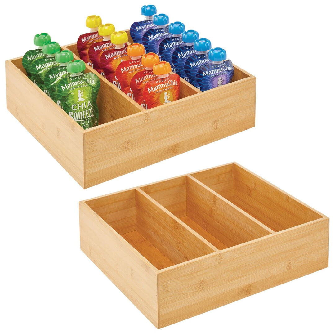 mDesign 2er-Set Teebox – elegante Aufbewahrungsbox mit 3 Fächern aus Bambus – praktische Holzkiste f
