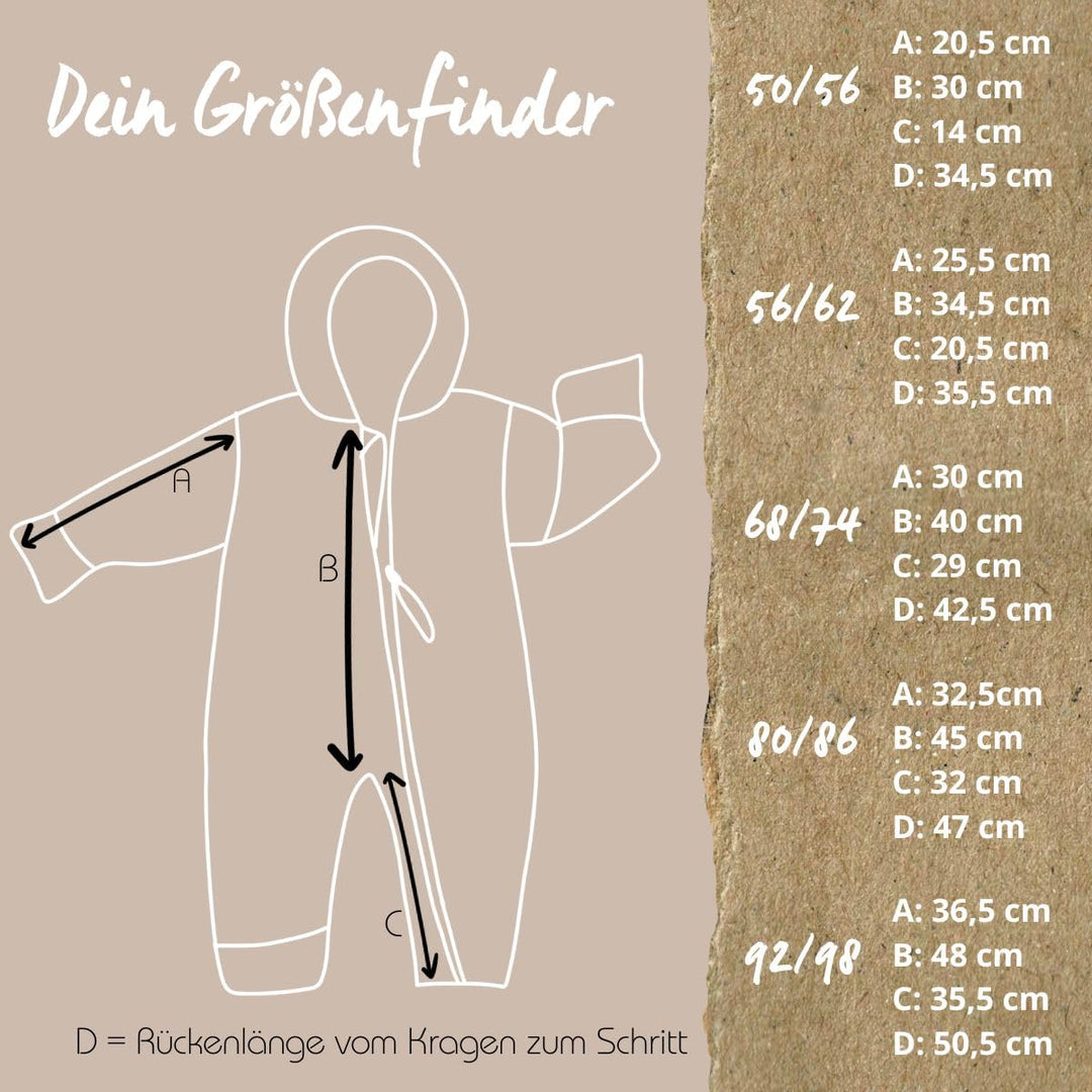 Hoppediz Baby Overall aus Fleece, extra lange Beine - perfekt für die Babytrage, Umschlagbündchen an