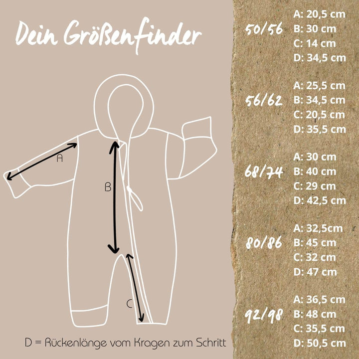 Hoppediz Baby Overall aus Fleece, extra lange Beine - perfekt für die Babytrage, Umschlagbündchen an