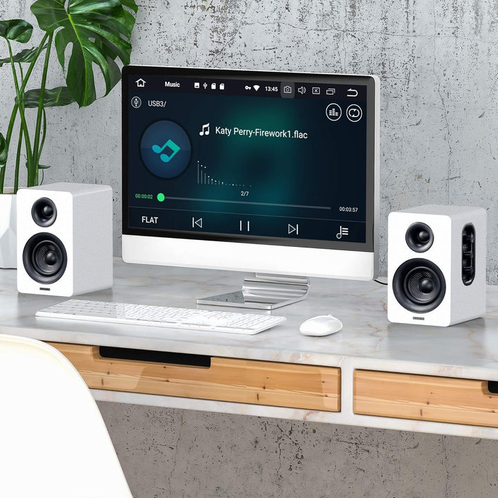 Sanyun SW208 3" Aktive Bluetooth 5.0 Regallautsprecher - 60W-Kohlefaser-Lautsprechereinheit - eingeb