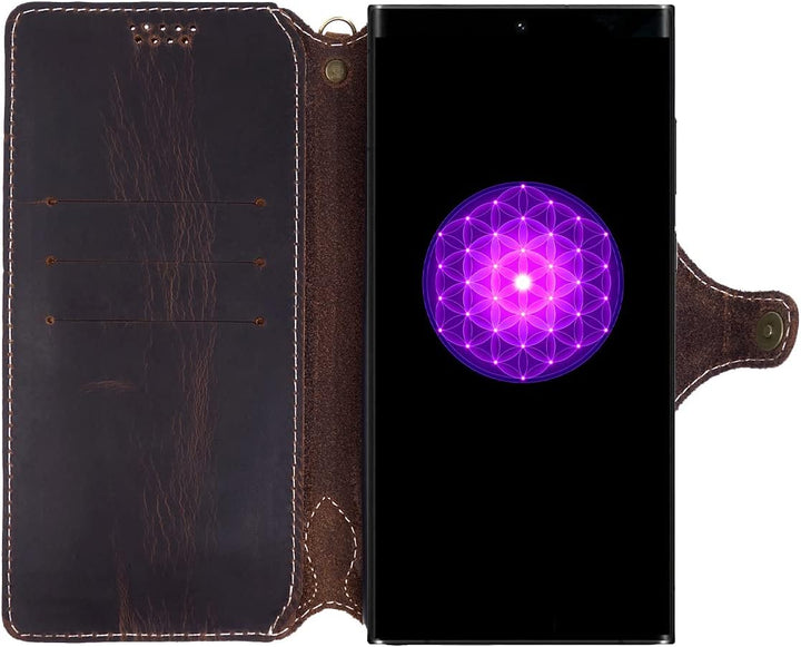 Yogurt Handyhülle für Samsung Galaxy S22 Ultra, Hülle Echtleder Case Ledertasche Lederhülle für Sams