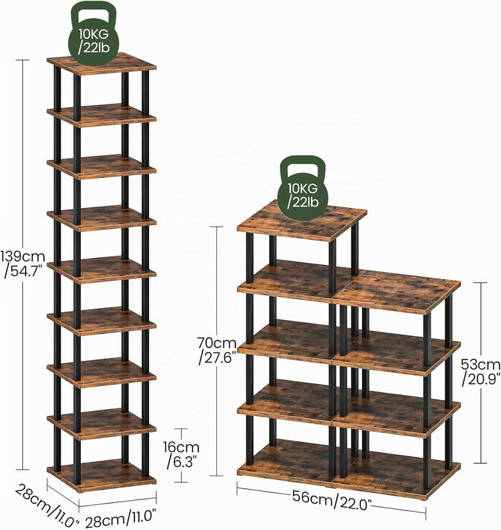 CHOEZON Regal mit 9 Ebenen, Bücherregal, Schmales Schuhregal, DIY-Schuhablage, Schuhaufbewahrung, St
