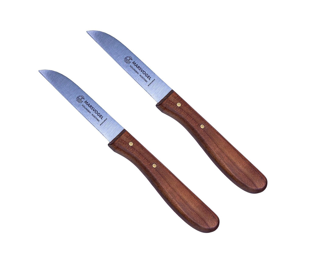 2 x Küchenmesser, rostfrei, sehr scharf, Klinge 3" = 7,2 cm, gerade, Kirschbaum-Holzgriff, Marsvogel