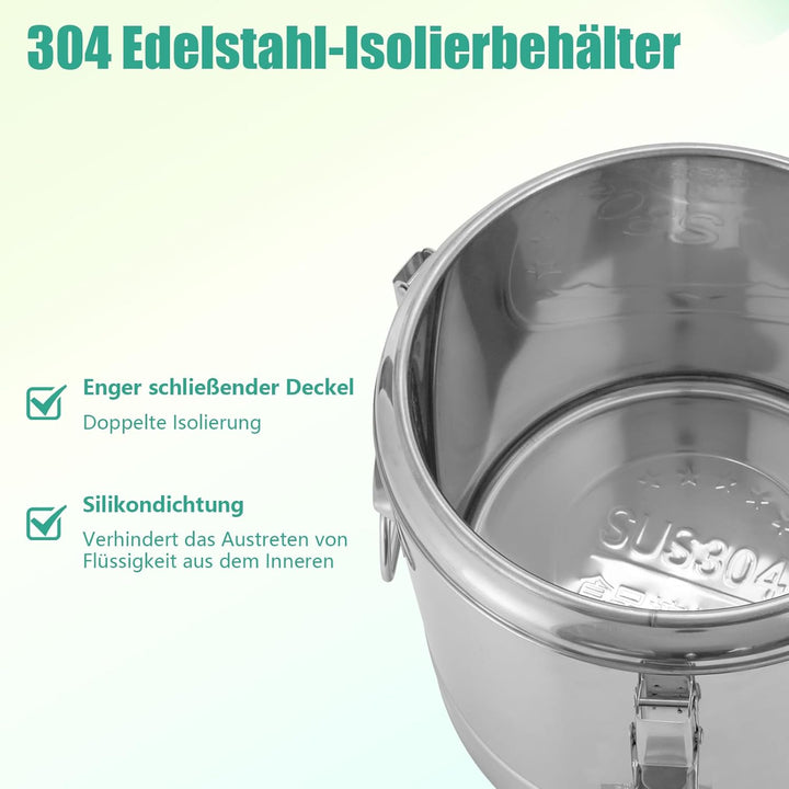 Edelstahl Isolierter Eimer, Solierter Suppenbehälter Edelstahl Getreidebehälter 10l Lebensmittel Wär