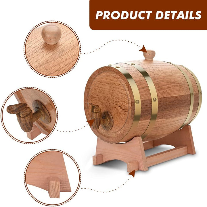 Vintage Eichenfass aus Holz, 3 l, Holz-Eichen-Fass mit Holzständer für Whiskey Rum Port