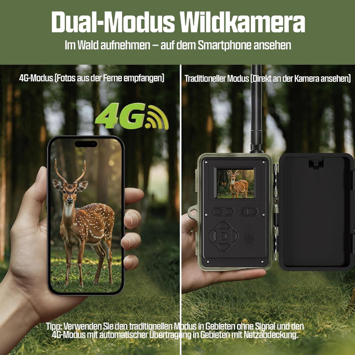 CEYOMUR 4G LTE Wildkamera mit Handyübertragung App, 2K HD Wildkamera mit SIM Karte mit 2.0" LCD-Bild