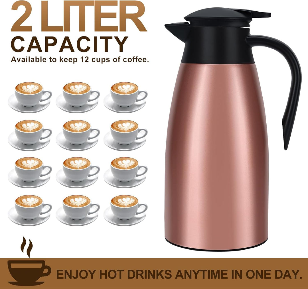Thermoskanne, 2 l, Kaffeekanne, 304 Edelstahl, Doppel-Wall, Vakuum, isoliert, Kaffee, Thermoskanne,