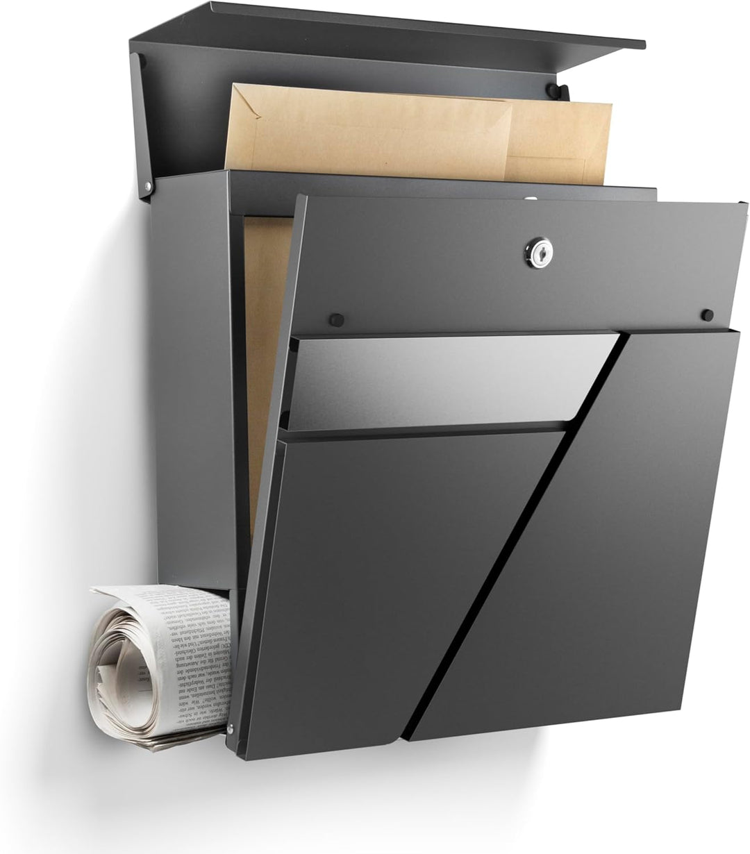 NewHabitat - Briefkasten Amsterdam mit Zeitungsfach - Anthrazit RAL 7016 | Moderner Wandbriefkasten