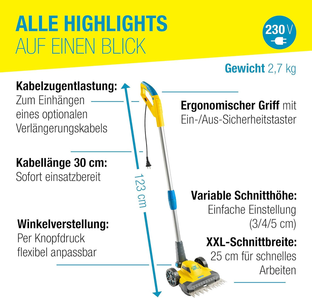 GLORIA Elektro Rasen- und Kantenschneider FineCut 230V-Ergänzung für Mähroboter & Akku-Rasenmäher/Ra