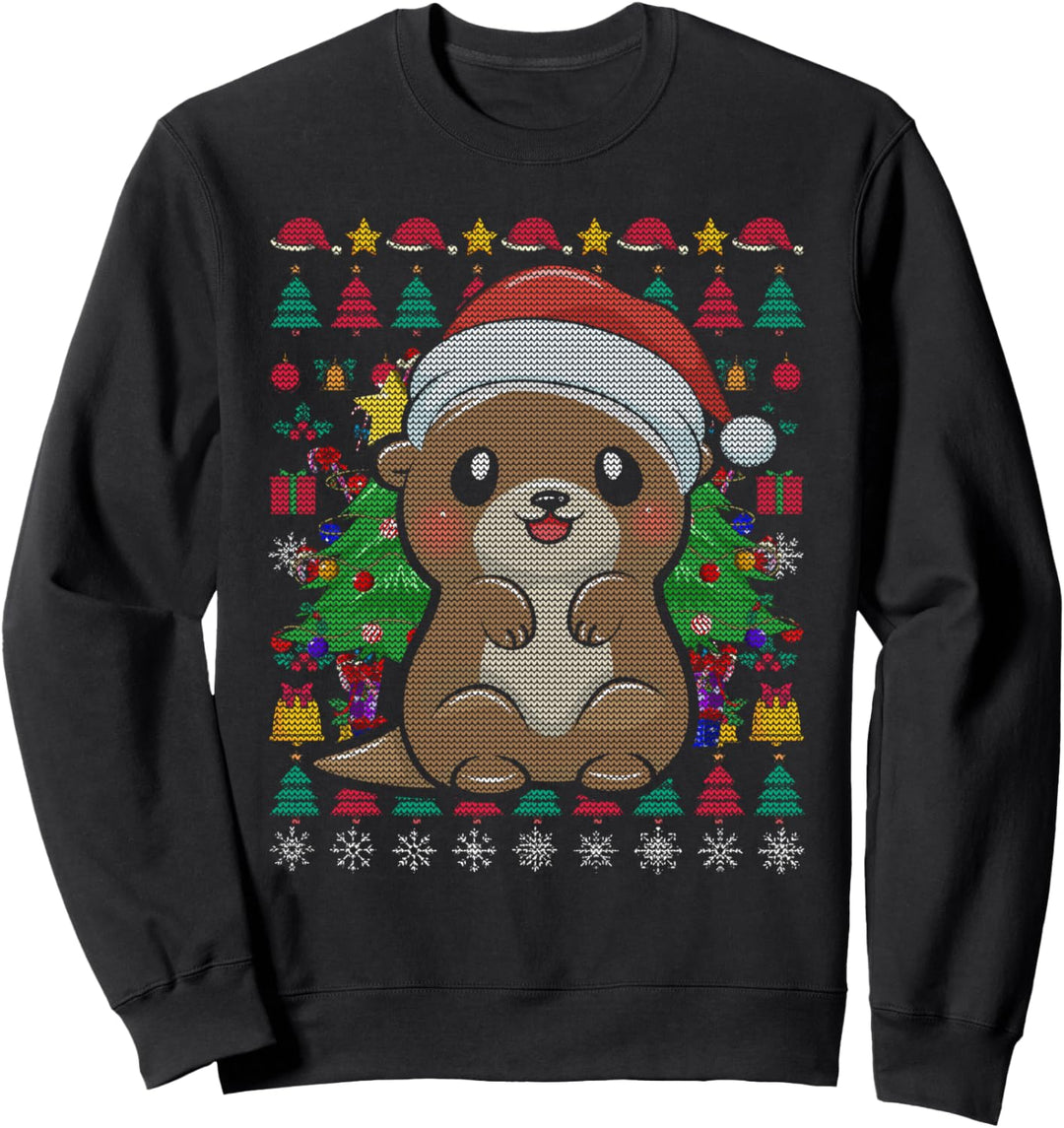 Tiermotiv Weihnachten Geschenk Otter Ugly Christmas Sweatshirt