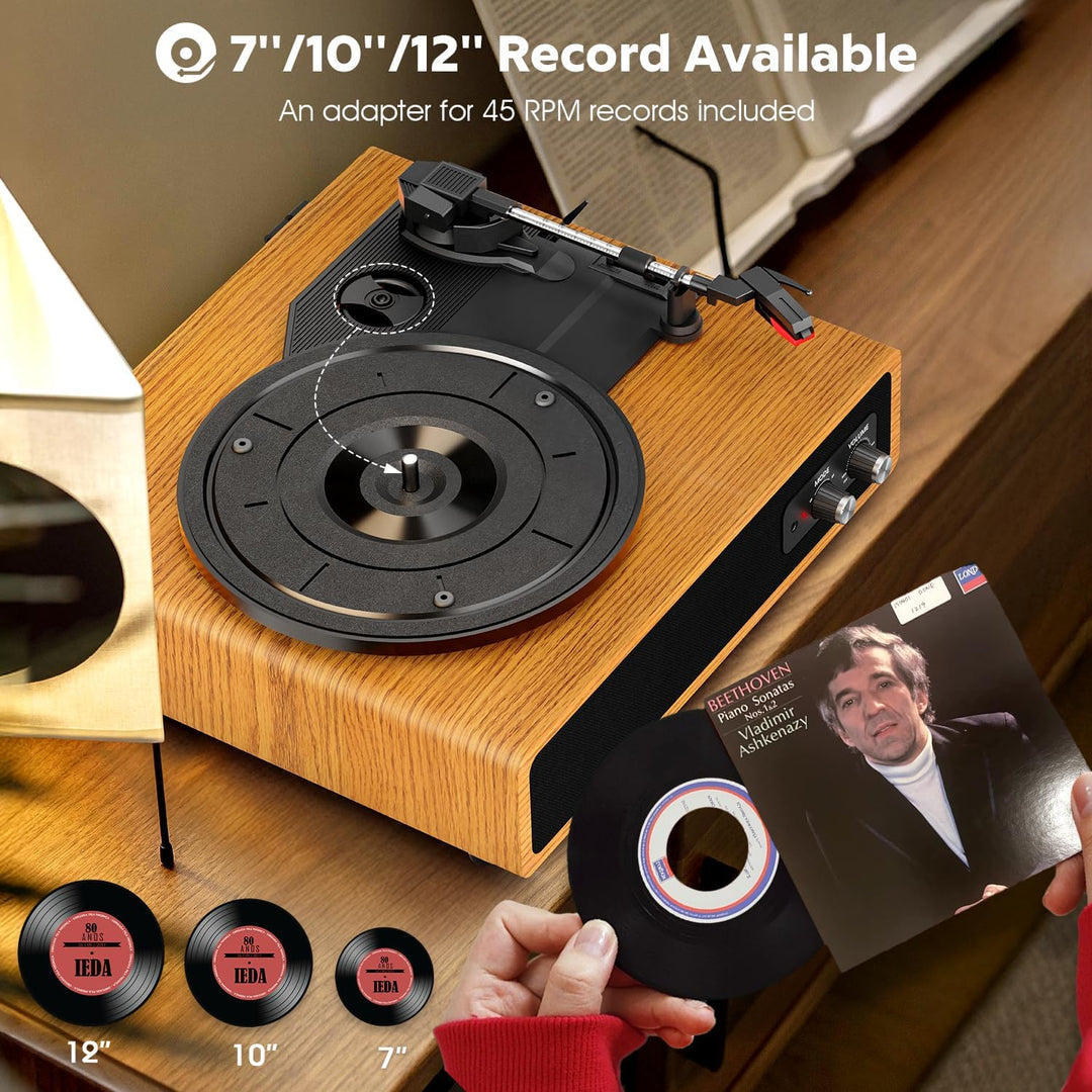 Plattenspieler, FYDEE Vinyl Plattenspieler mit Eingebauten Stereo-Lautsprechern, 3 Geschwindigkeiten