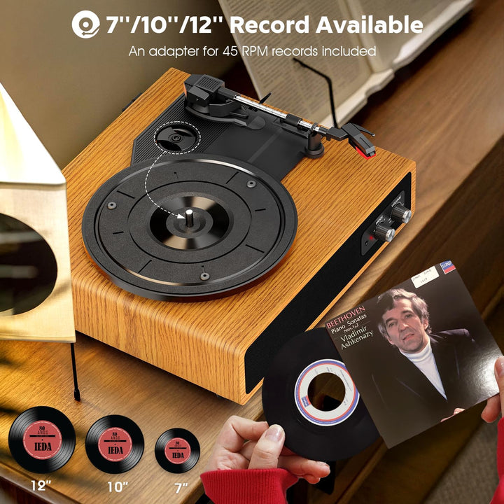 Plattenspieler, FYDEE Vinyl Plattenspieler mit Eingebauten Stereo-Lautsprechern, 3 Geschwindigkeiten